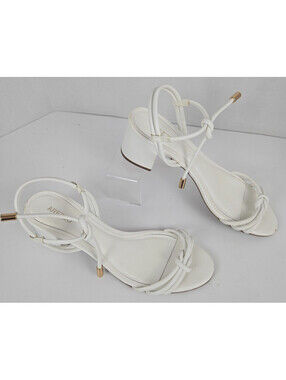 Arezzo White Camila Block Heel Leather Ankle Strap Sandal Size 8US Brazil